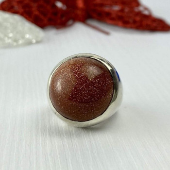 925 Sterling Silver Aventurine Ring Size 6.5