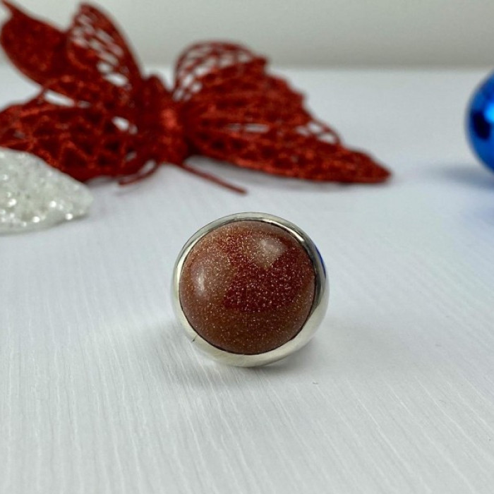 925 Sterling Silver Aventurine Ring Size 6.5
