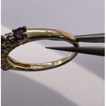 925 Sterling Silver & Tourmaline Gold Plated Ring Size 7.5