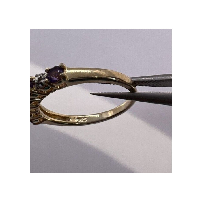 925 Sterling Silver & Tourmaline Gold Plated Ring Size 7.5