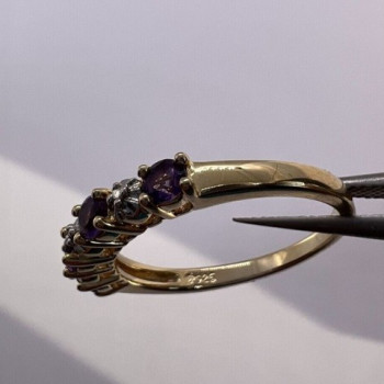 925 Sterling Silver Gold Plated Tourmaline Ring Size 7.5