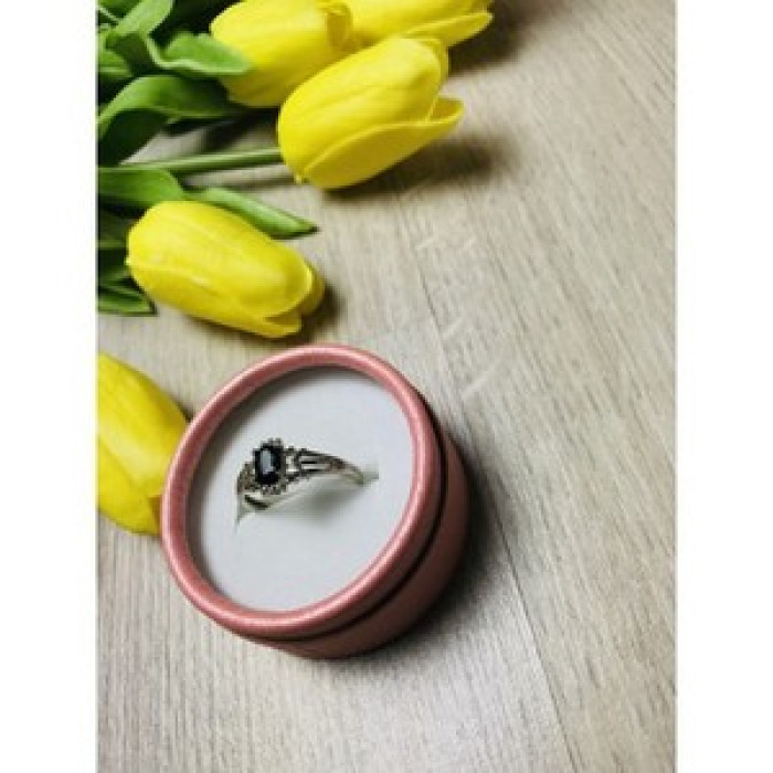 925 Sterling Silver Black Spinel Ring Size 7