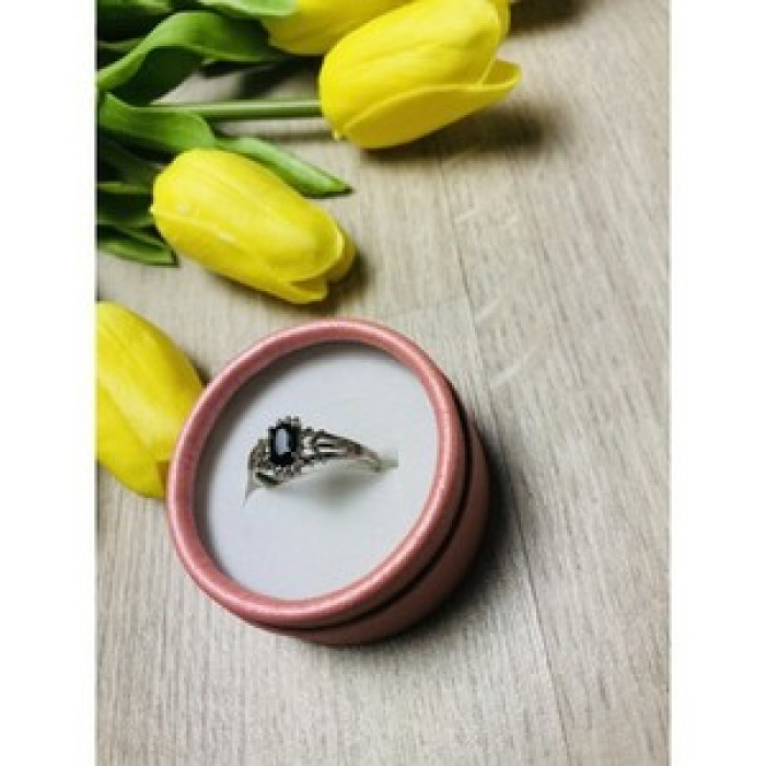 925 Sterling Silver Black Spinel Ring Size 7