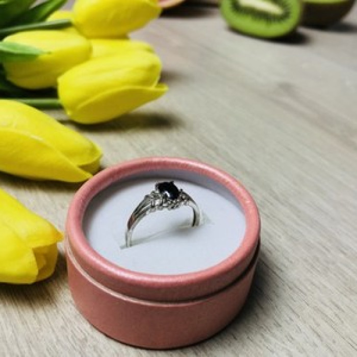 925 Sterling Silver Black Spinel Ring Size 7