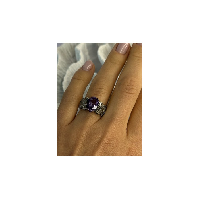 925 Sterling Silver Amethyst & Marcasite Ring Size 7