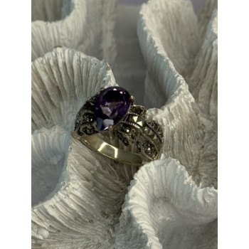 925 Sterling Silver Amethyst & Marcasite Ring Size 7