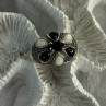 925 Sterling Silver Onyx Abalone & Marcasite Ring Size 10