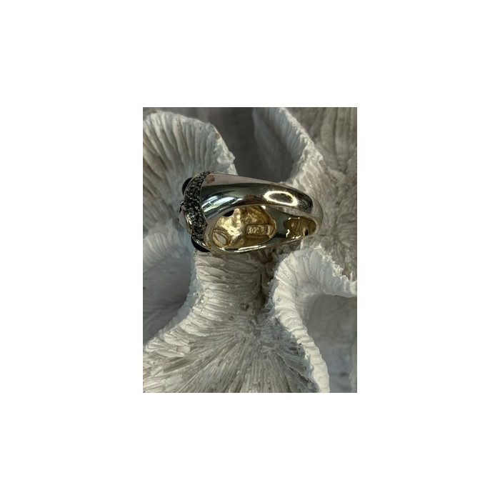 925 Sterling Silver Onyx Abalone & Marcasite Ring Size 10