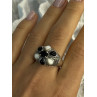 925 Sterling Silver Onyx Abalone & Marcasite Ring Size 10