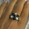 925 Sterling Silver Onyx Abalone & Marcasite Ring Size 10