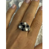 925 Sterling Silver Onyx Abalone & Marcasite Ring Size 10
