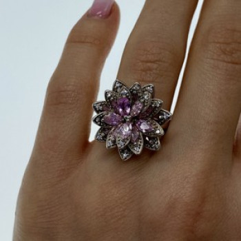925 Sterling Silver Pink & White CZ 