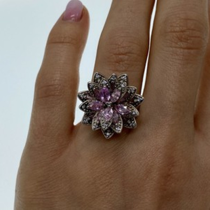 925 Sterling Silver Pink & White CZ 