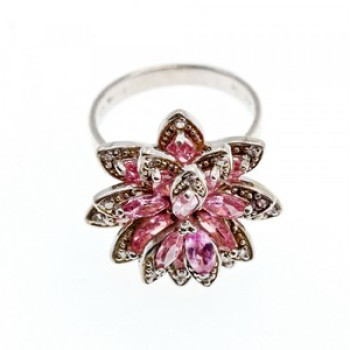 925 Sterling Silver Pink & White CZ 