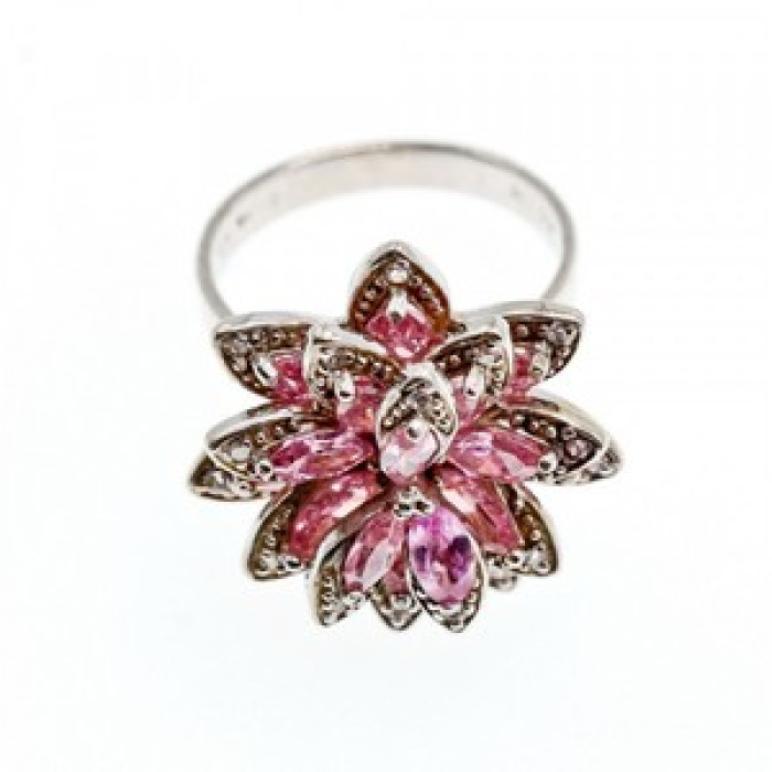 925 Sterling Silver Pink & White CZ 