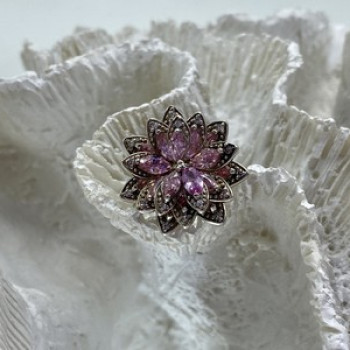 925 Sterling Silver Pink & White CZ 