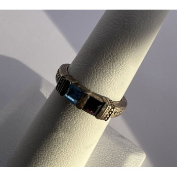925 Sterling Silver Topaz & Tourmaline Ring Size 5.5