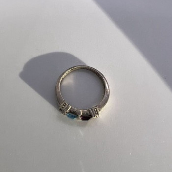 925 Sterling Silver Topaz & Tourmaline Ring Size 5.5