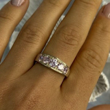 925 Sterling Silver Pink CZ Ring Size 9