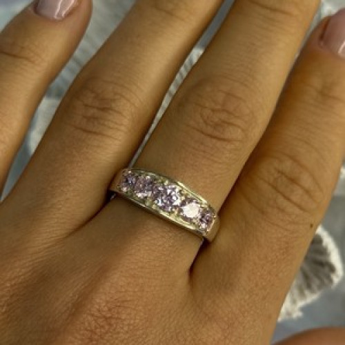 925 Sterling Silver Pink CZ Ring Size 9