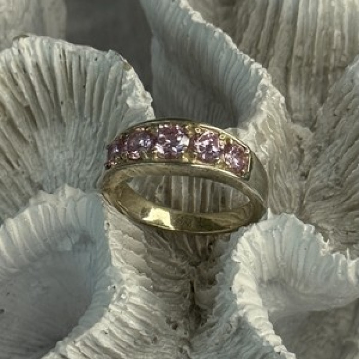 925 Sterling Silver Pink CZ Ring Size 9