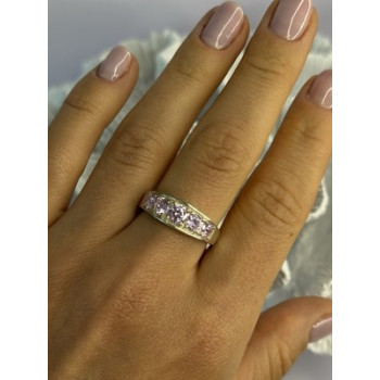 925 Sterling Silver Pink CZ Ring Size 9