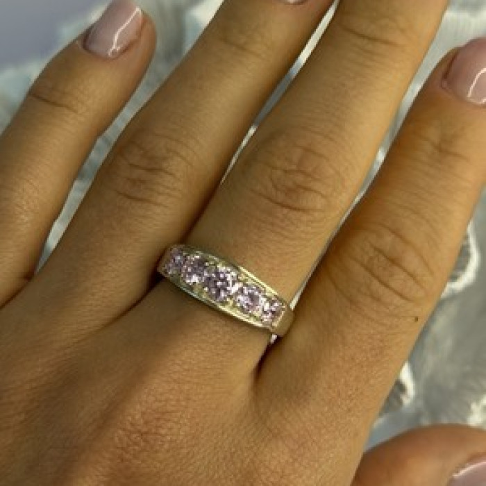 925 Sterling Silver Pink CZ Ring Size 9