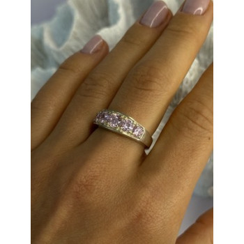 925 Sterling Silver Pink CZ Ring Size 9