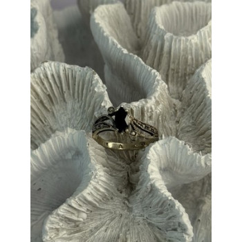 925 Sterling Silver Black Sapphire & Marcasites Ring Size 6