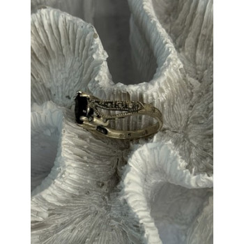 925 Sterling Silver Black Sapphire & Marcasites Ring Size 6