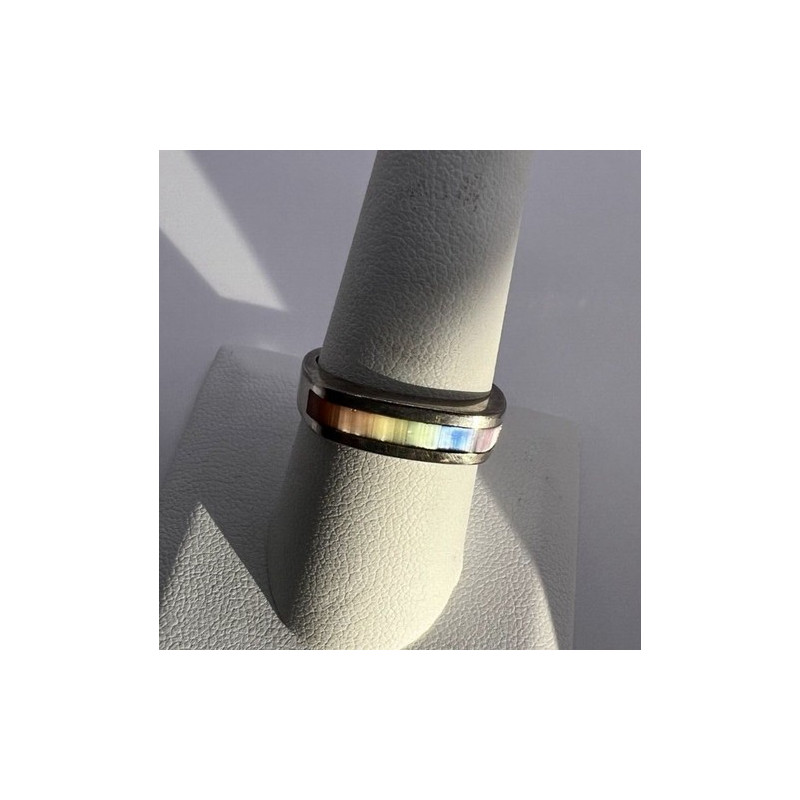925 Sterling Silver Inlaid Rainbow Gemstone Ring Size 8