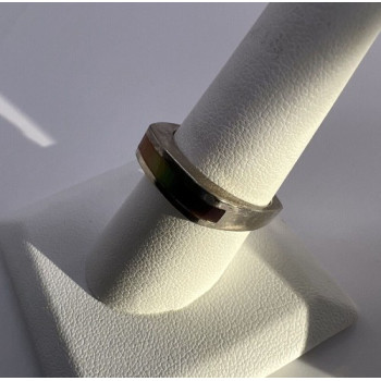 925 Sterling Silver Inlaid Rainbow Gemstone Ring Size 8
