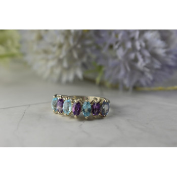 925 Sterling Silver Purple Tourmaline, Topaz & Tanzanite Ring Size 8