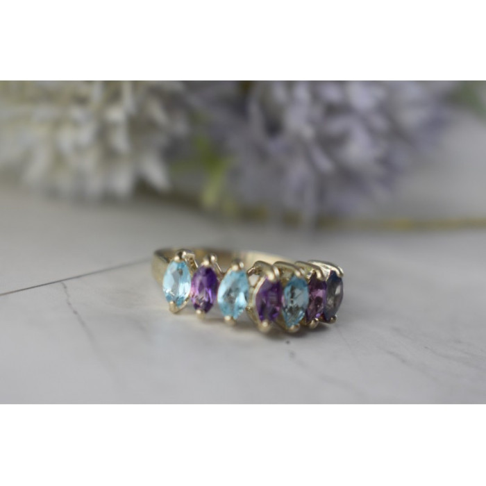 925 Sterling Silver Purple Tourmaline, Topaz & Tanzanite Ring Size 8
