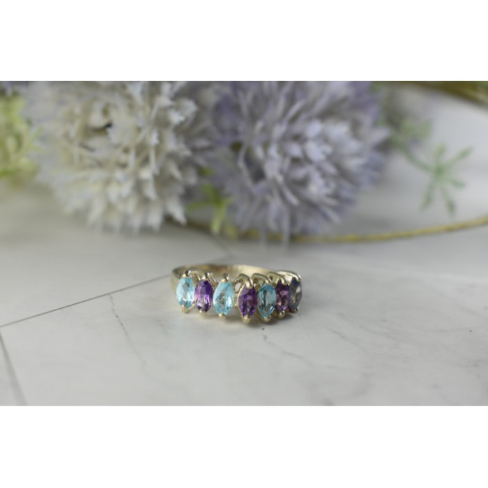 925 Sterling Silver Purple Tourmaline, Topaz & Tanzanite Ring Size 8
