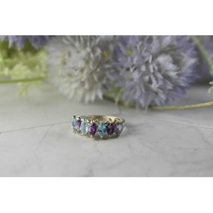 925 Sterling Silver Purple Tourmaline, Topaz & Tanzanite Ring Size 8