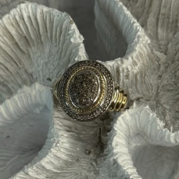 925 Sterling Silver Gold Plated Part Diamond Ring Size 6