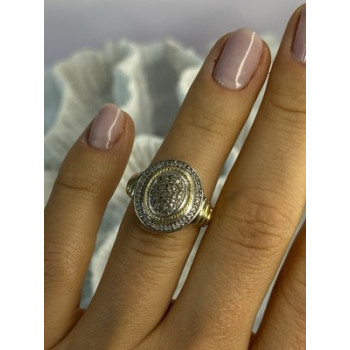 925 Sterling Silver Gold Plated Part Diamond Ring Size 6