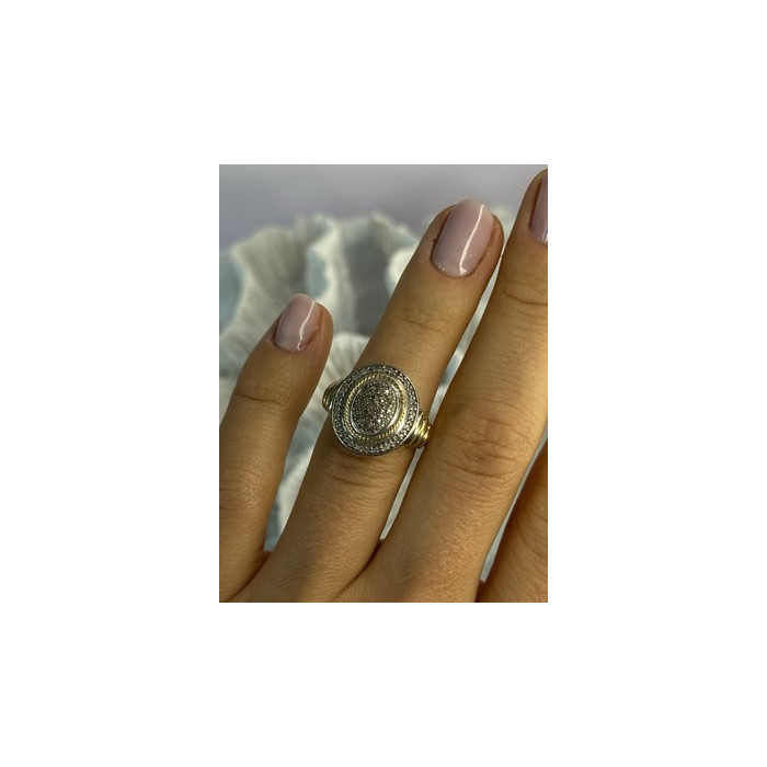 925 Sterling Silver Gold Plated Part Diamond Ring Size 6