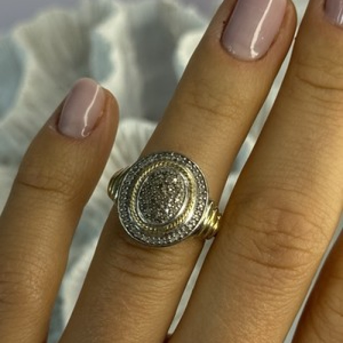 925 Sterling Silver Gold Plated Part Diamond Ring Size 6