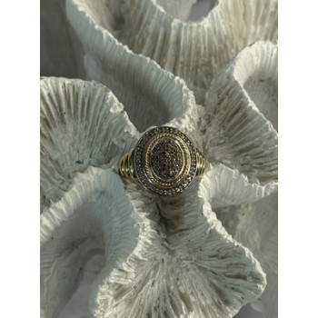 925 Sterling Silver Gold Plated Part Diamond Ring Size 6