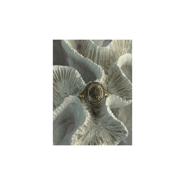 925 Sterling Silver Gold Plated Part Diamond Ring Size 6