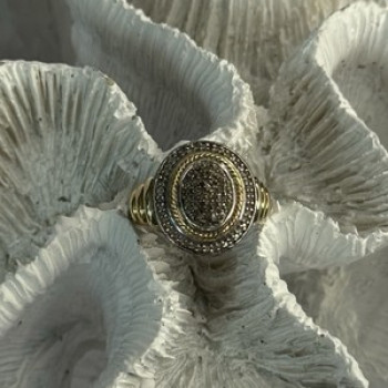 925 Sterling Silver Gold Plated Part Diamond Ring Size 6