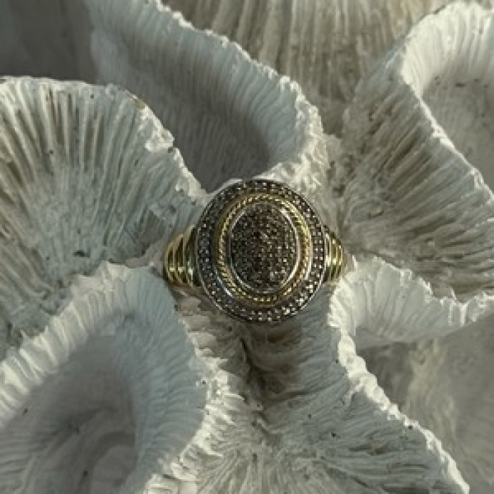 925 Sterling Silver Gold Plated Part Diamond Ring Size 6