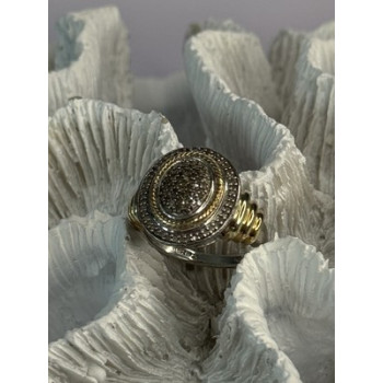 925 Sterling Silver Gold Plated Part Diamond Ring Size 6