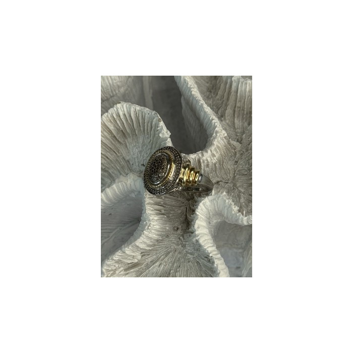 925 Sterling Silver Gold Plated Part Diamond Ring Size 6