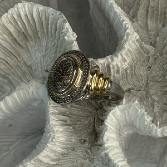 925 Sterling Silver Gold Plated Part Diamond Ring Size 6