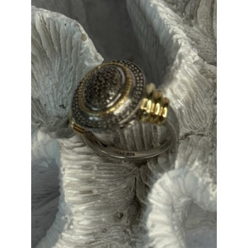 925 Sterling Silver Gold Plated Part Diamond Ring Size 6