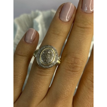 925 Sterling Silver Gold Plated Part Diamond Ring Size 6