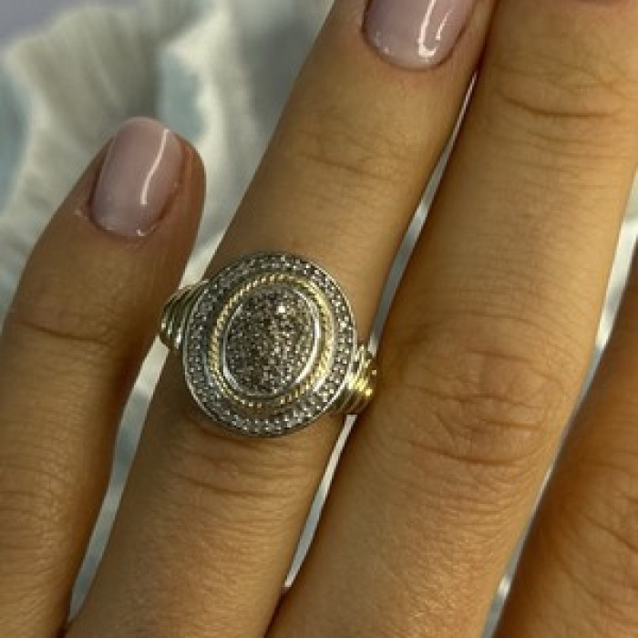925 Sterling Silver Gold Plated Part Diamond Ring Size 6